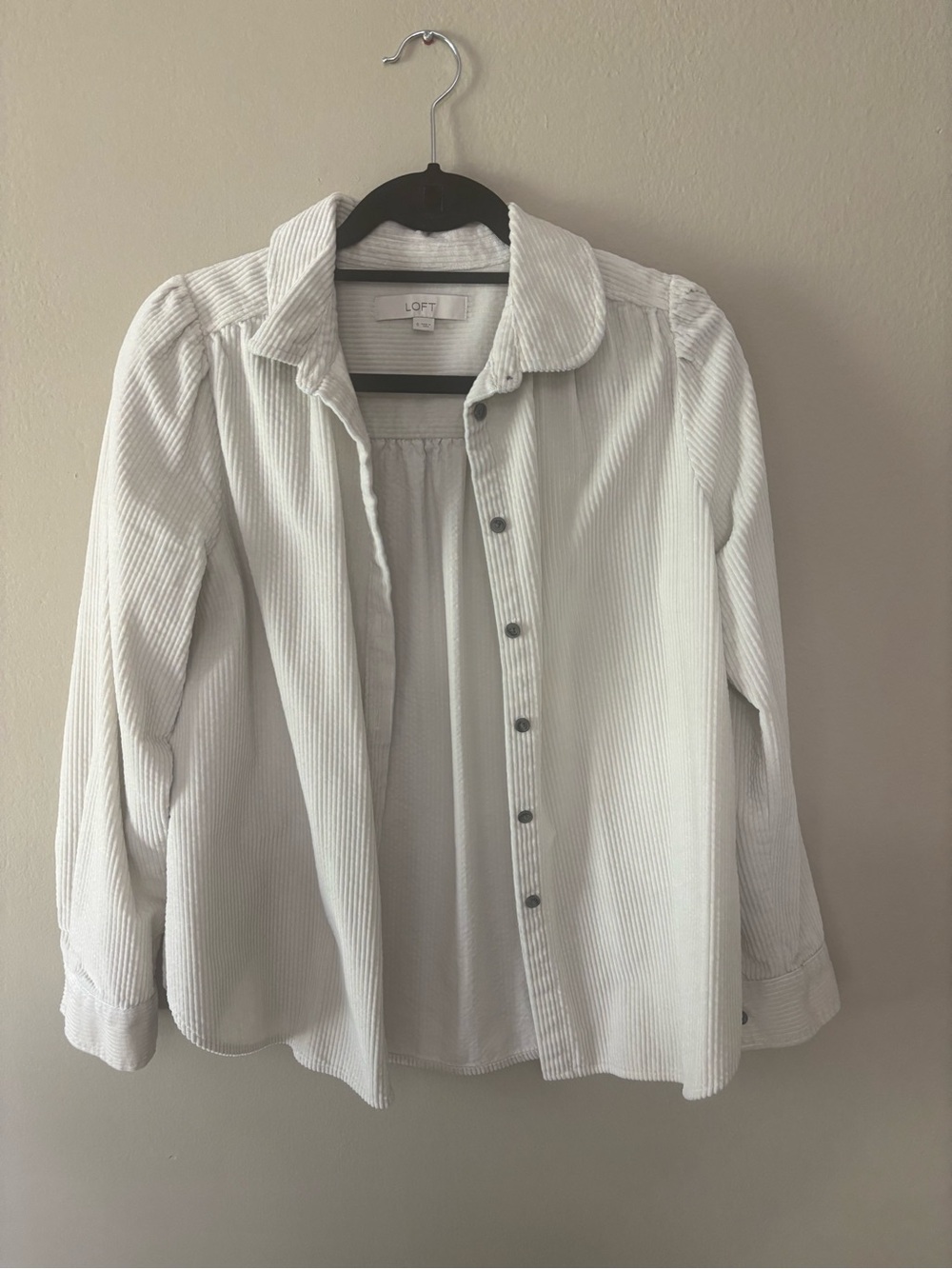 LOFT White Corduroy Button-Down Shirt Jacket